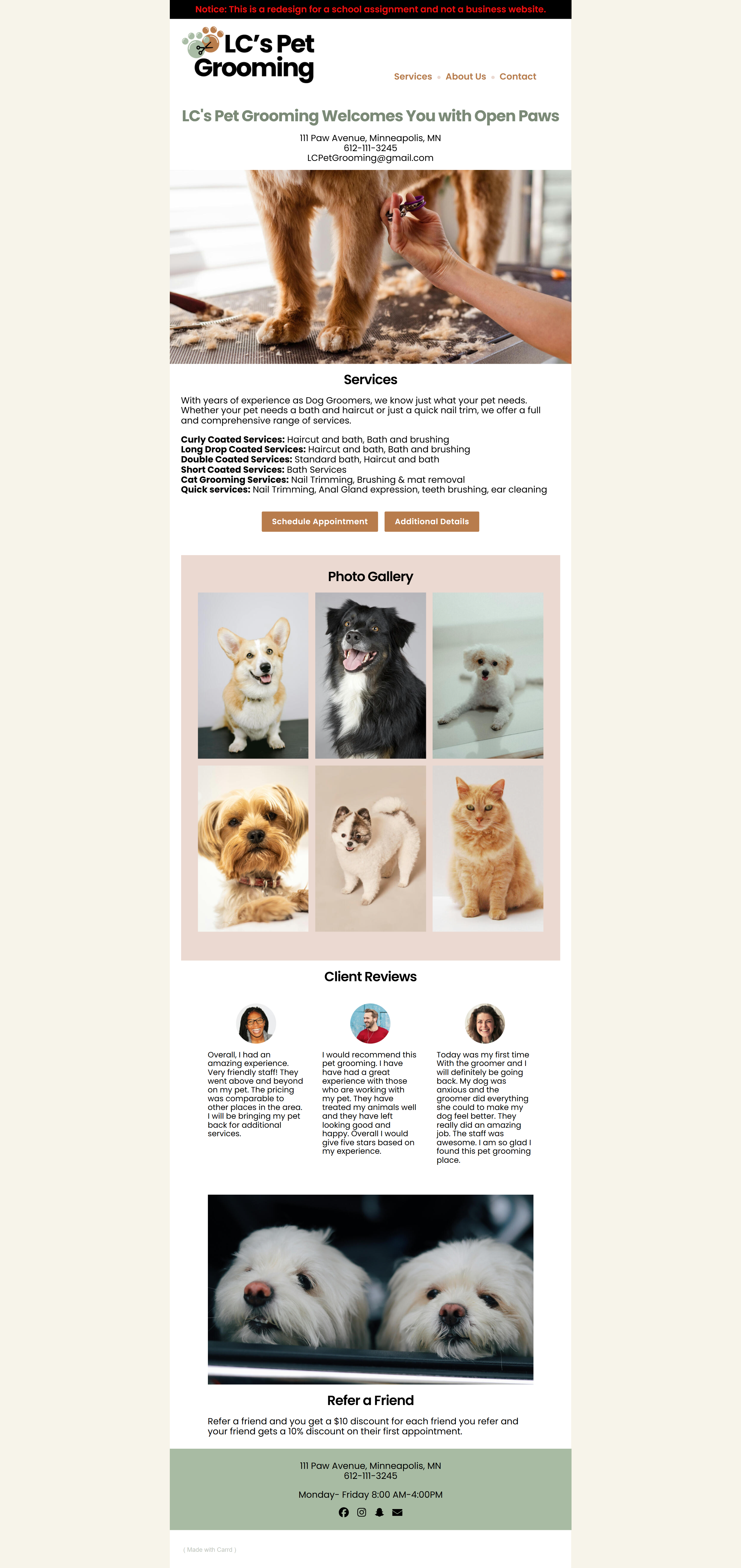 Carrd website homepage
