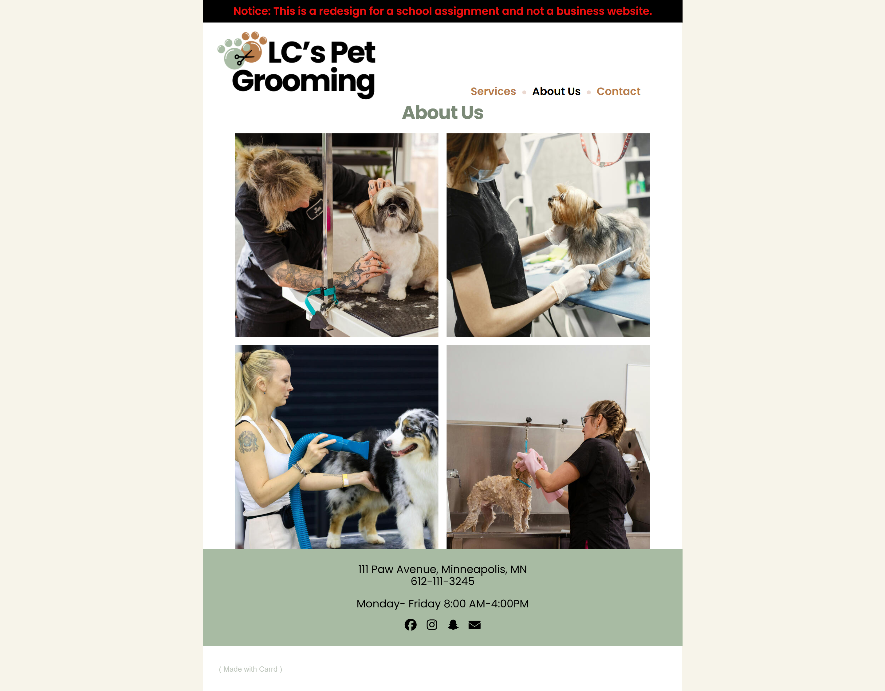 Carrd website about us page