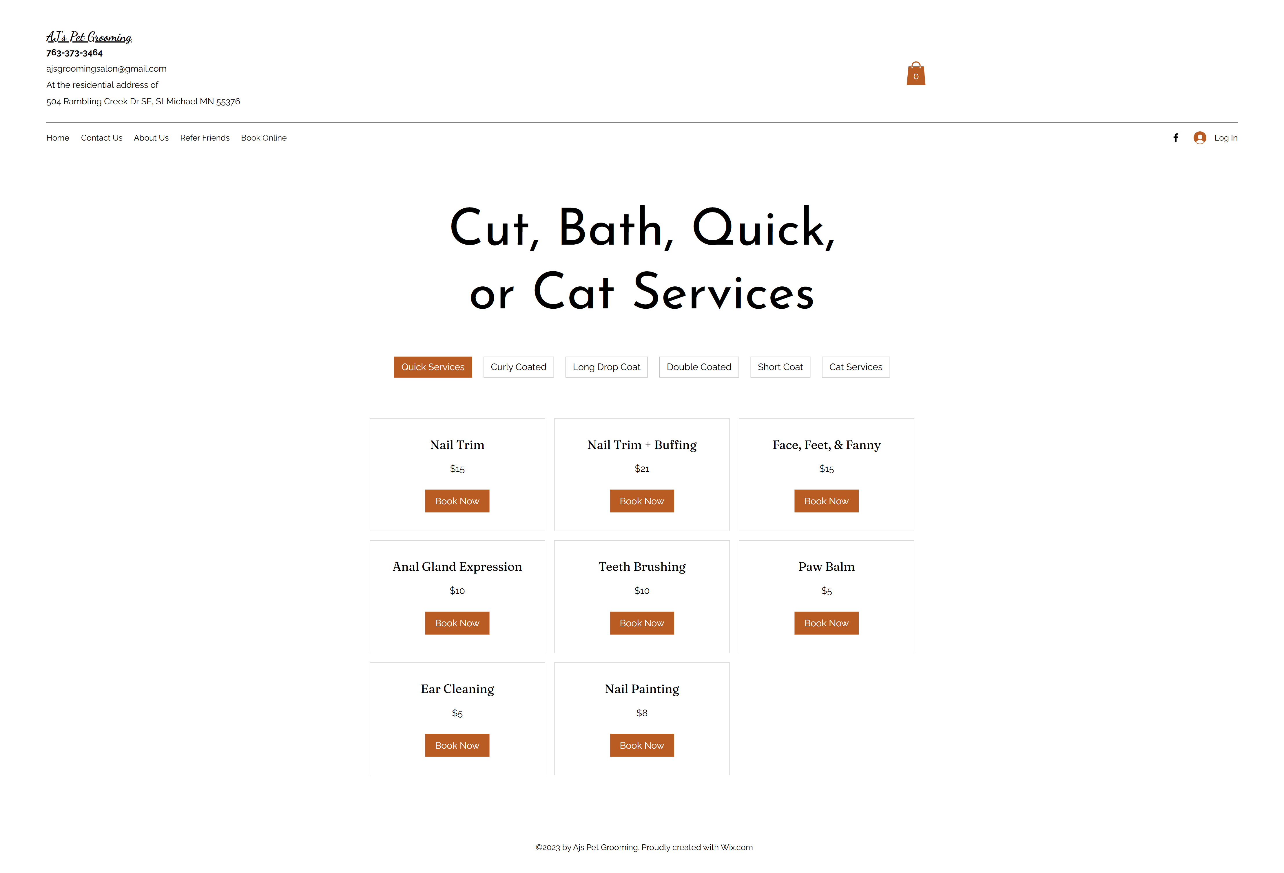 Original website grooming services page