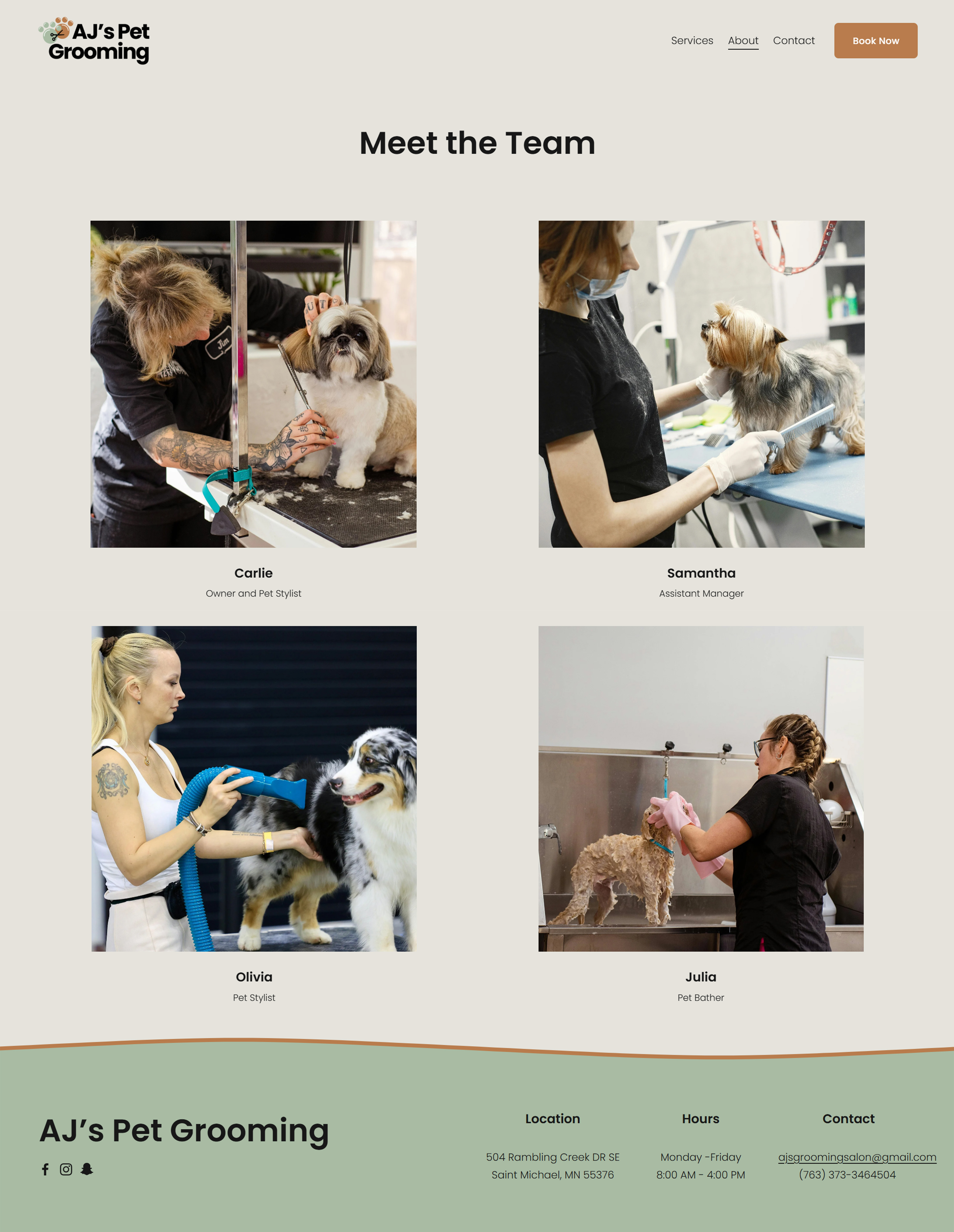 Squarespace website meet the team page