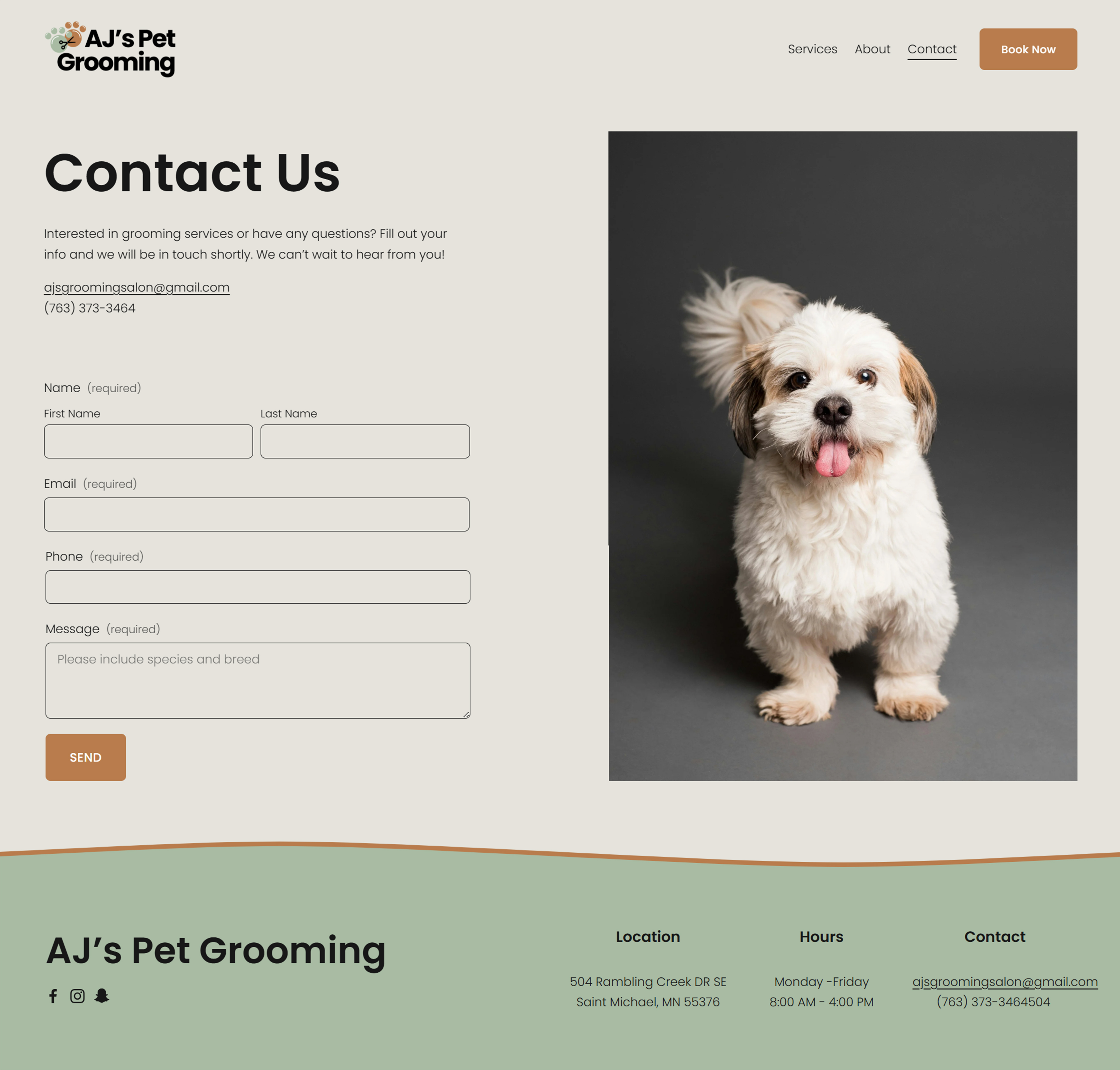 Squarespace website contact us page