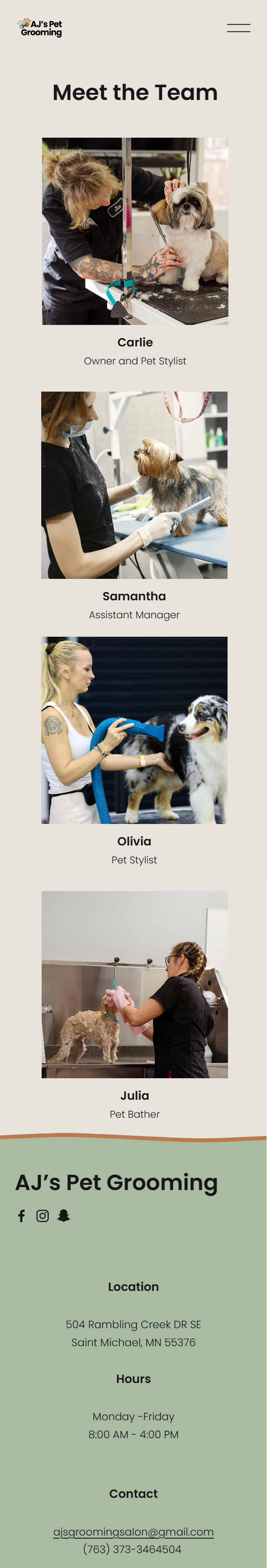 Squarespace mobile website meet the team page