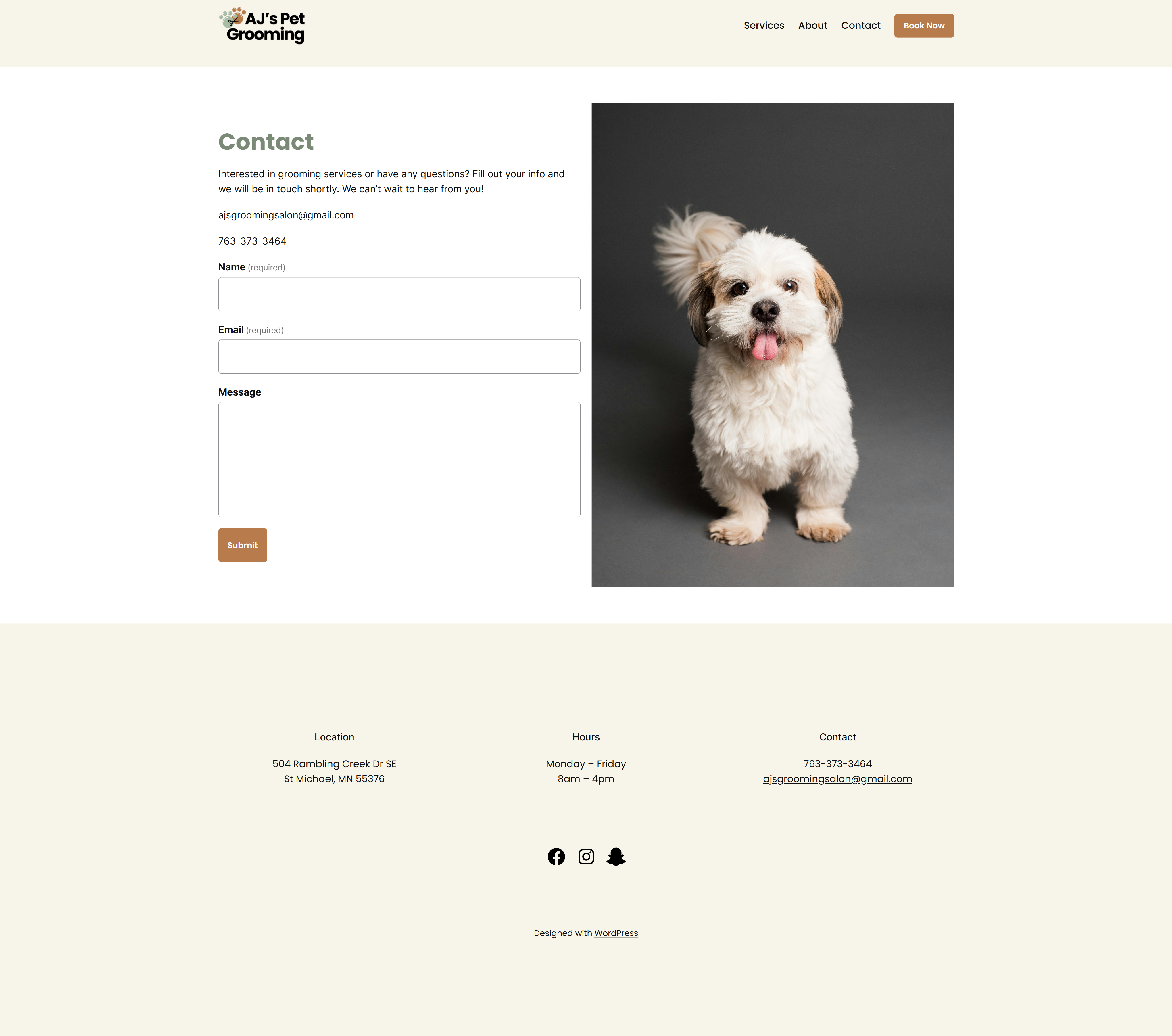 Wordpress website contact page