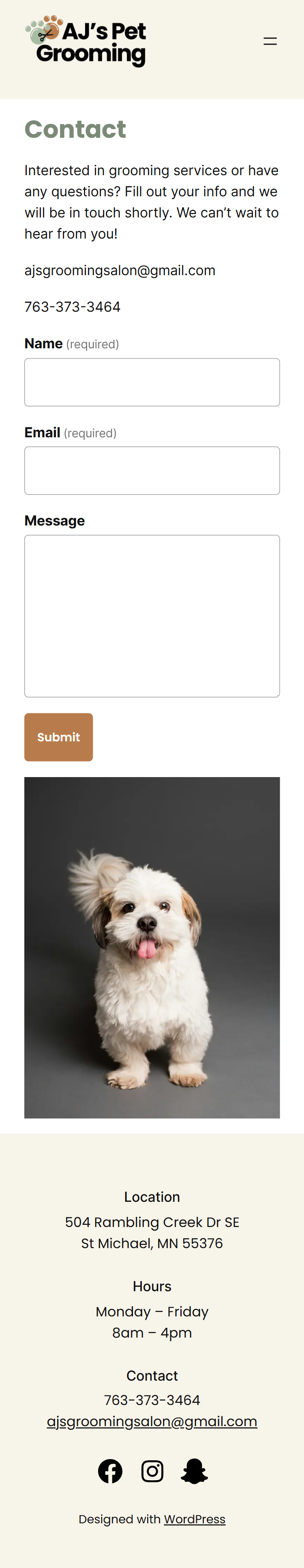 Wordpress mobile website contact page
